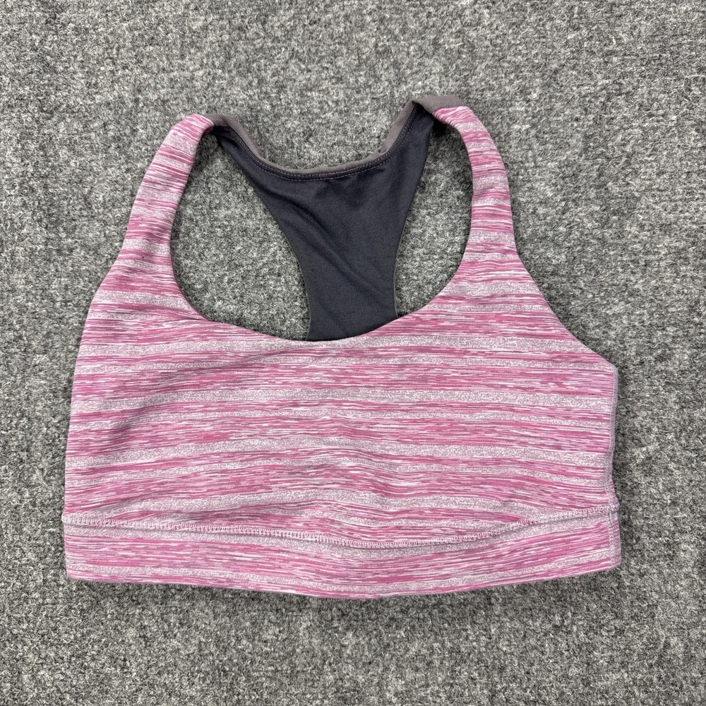Lululemon Sports Bra Womens 6 Pink Striped Racerback Lined Yoga Gym Athletic